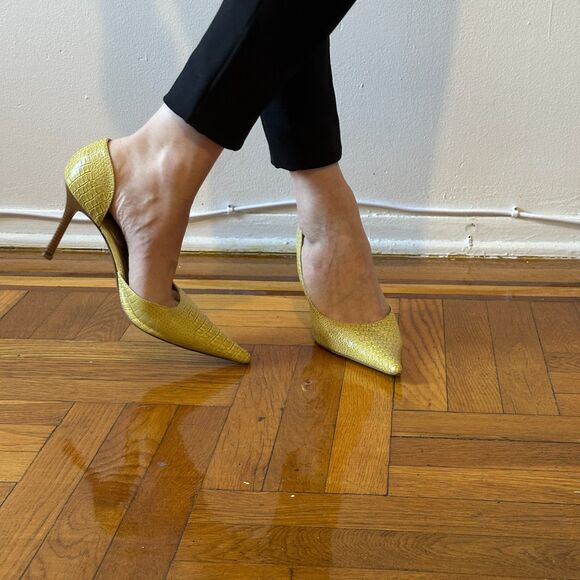 Vintage Inspired Yellow Croc Embossed Heels Diba size 12 D'Orsay - Picture 6 of 8